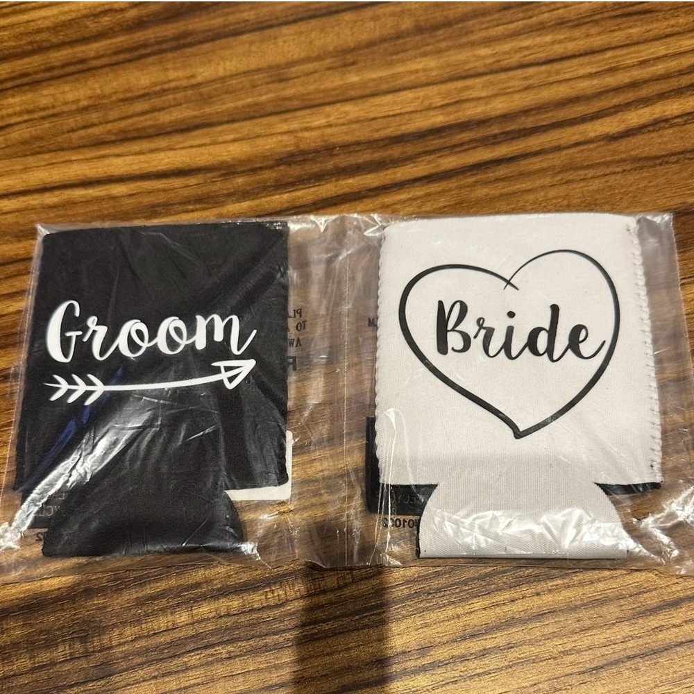 Bride and Groom koozies - Black and White